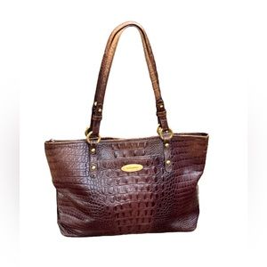 Brahmin Medium Asher Tote, Shoulder Bag, Croc Embossed Leather, Pecan, 16”Wx10”H
